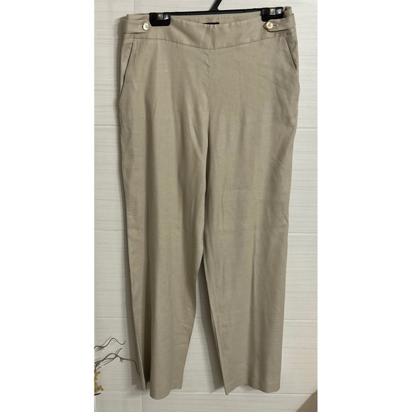 Talbots Linen Blend Wide Leg Dress Pant Pocket Beige 8, Casual Office NWT - Picture 1 of 11
